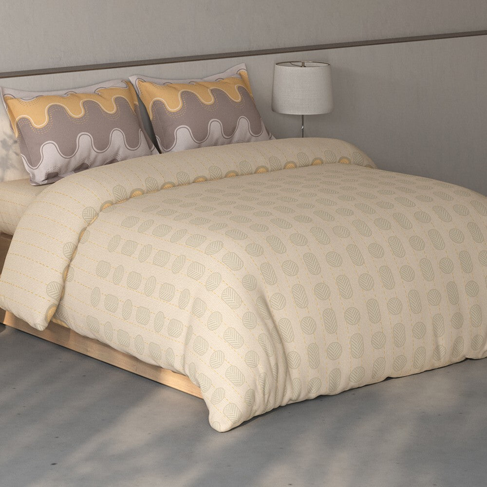 Spaces Fiora Geometric 100% Cotton Large Bedsheet with 2 Pillow Covers - 108 x 108 Inches, Beige