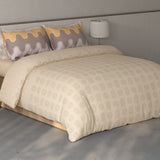 Spaces Fiora Geometric 100% Cotton Large Bedsheet with 2 Pillow Covers - 108 x 108 Inches, Beige