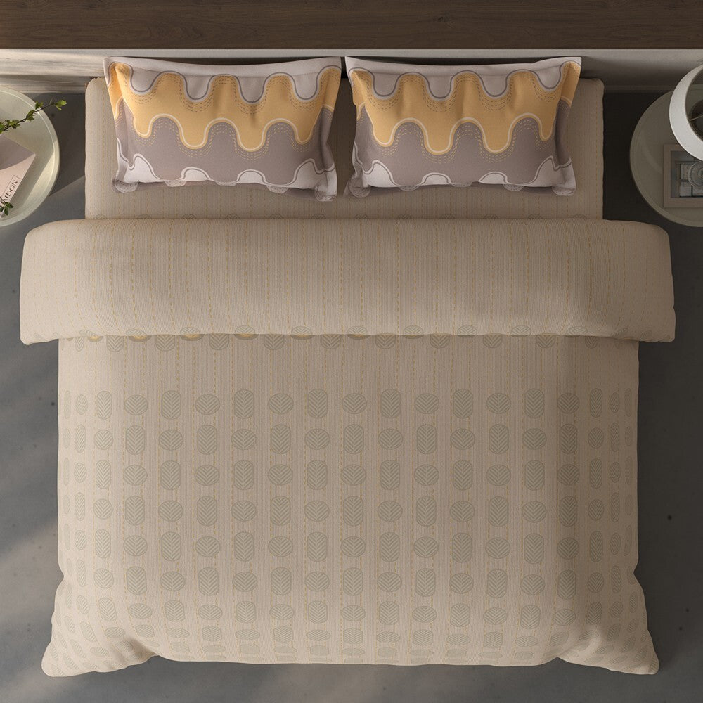 Spaces Fiora Geometric 100% Cotton Large Bedsheet with 2 Pillow Covers - 108 x 108 Inches, Beige