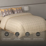 Spaces Fiora Geometric 100% Cotton Large Bedsheet with 2 Pillow Covers - 108 x 108 Inches, Beige
