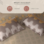 Spaces Fiora Geometric 100% Cotton Large Bedsheet with 2 Pillow Covers - 108 x 108 Inches, Beige