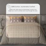 Spaces Fiora Geometric 100% Cotton Large Bedsheet with 2 Pillow Covers - 108 x 108 Inches, Beige