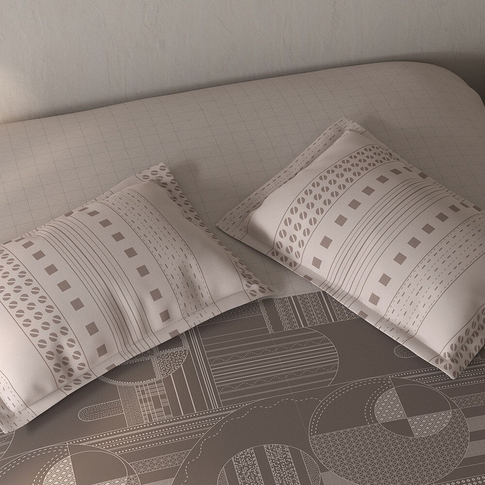Spaces Fiora Geometric 100% Cotton Large Bedsheet with 2 Pillow Covers - 108 x 108 Inches, Light Taupe