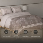 Spaces Fiora Geometric 100% Cotton Large Bedsheet with 2 Pillow Covers - 108 x 108 Inches, Light Taupe