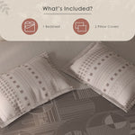 Spaces Fiora Geometric 100% Cotton Large Bedsheet with 2 Pillow Covers - 108 x 108 Inches, Light Taupe