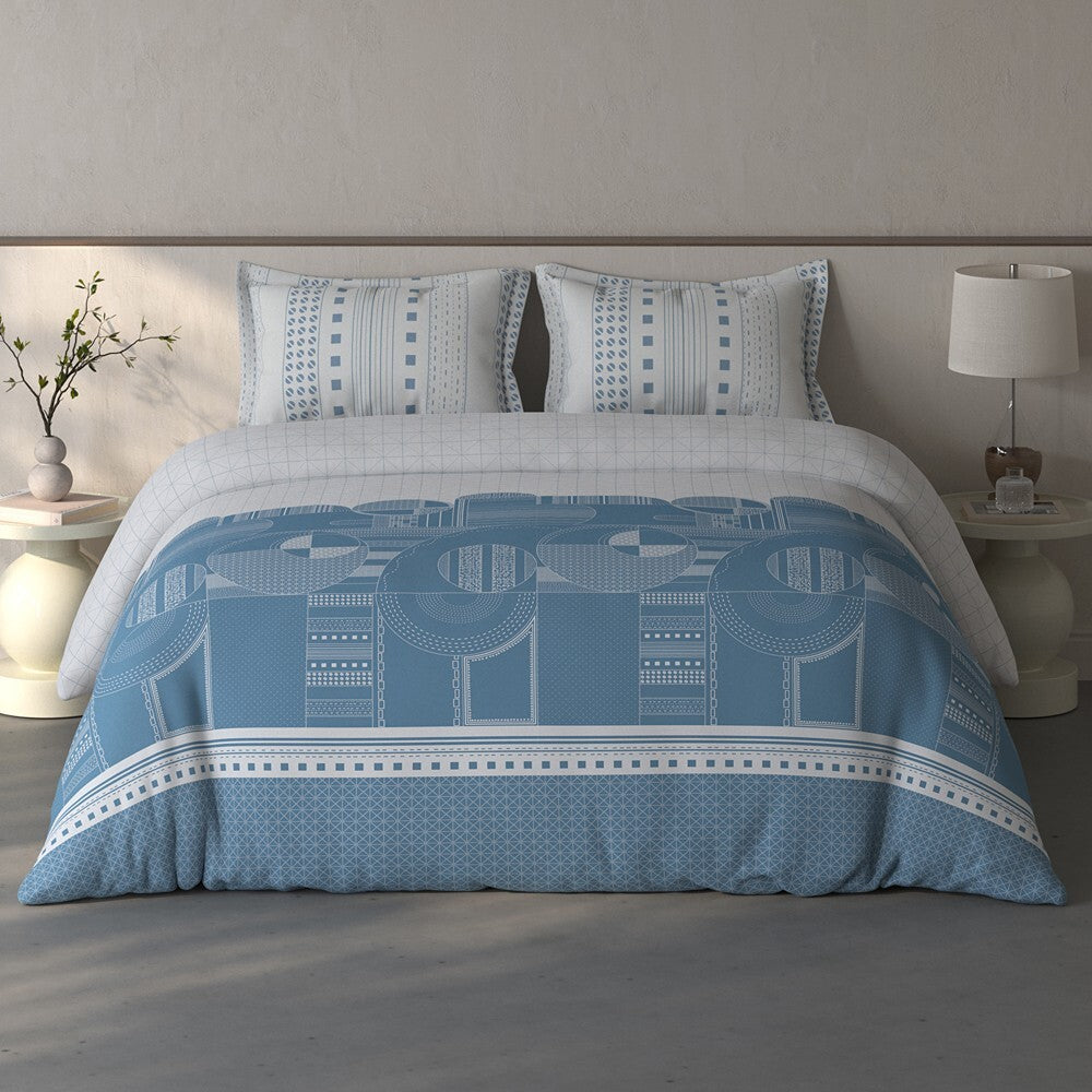 Spaces Fiora Geometric 100% Cotton Large Bedsheet with 2 Pillow Covers - 108 x 108 Inches, Light Grey