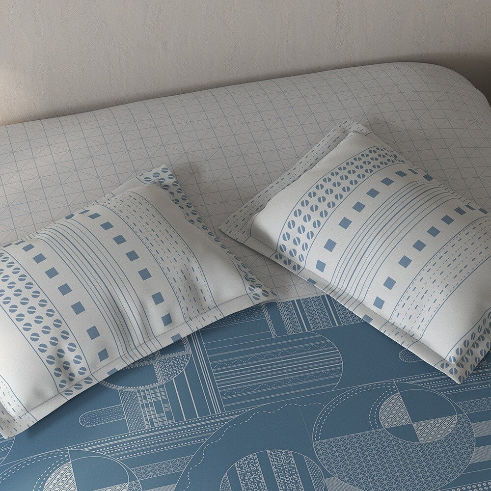 Spaces Fiora Geometric 100% Cotton Large Bedsheet with 2 Pillow Covers - 108 x 108 Inches, Light Grey