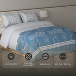 Spaces Fiora Geometric 100% Cotton Large Bedsheet with 2 Pillow Covers - 108 x 108 Inches, Light Grey