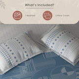 Spaces Fiora Geometric 100% Cotton Large Bedsheet with 2 Pillow Covers - 108 x 108 Inches, Light Grey
