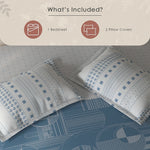 Spaces Fiora Geometric 100% Cotton Large Bedsheet with 2 Pillow Covers - 108 x 108 Inches, Light Grey