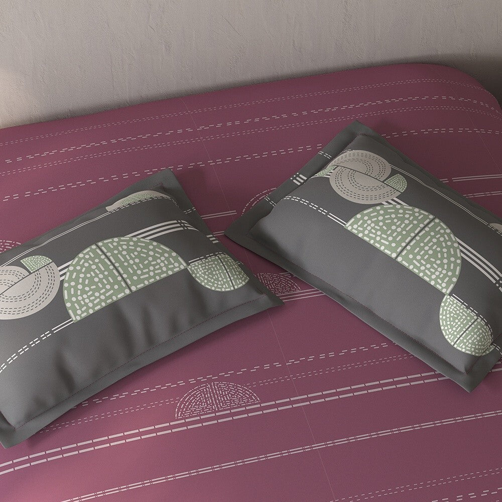 Spaces Fiora Geometric 100% Cotton Large Bedsheet with 2 Pillow Covers - 108 x 108 Inches, Dark Blush