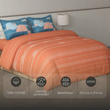 Spaces Fiora Geometric 100% Cotton Large Bedsheet with 2 Pillow Covers - 108 x 108 Inches, Rust