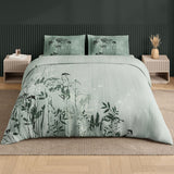 Spaces Neo Floral 100% Cotton Large Bedsheet with 2 Pillow Covers - 108 x 108 Inches, Light Green