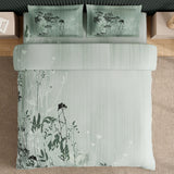 Spaces Neo Floral 100% Cotton Large Bedsheet with 2 Pillow Covers - 108 x 108 Inches, Light Green