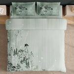 Spaces Neo Floral 100% Cotton Large Bedsheet with 2 Pillow Covers - 108 x 108 Inches, Light Green