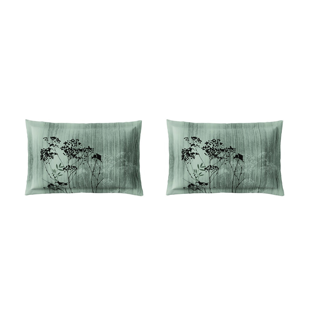 Spaces Neo Floral 100% Cotton Large Bedsheet with 2 Pillow Covers - 108 x 108 Inches, Light Green