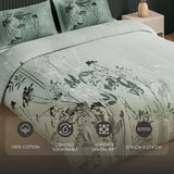 Spaces Neo Floral 100% Cotton Large Bedsheet with 2 Pillow Covers - 108 x 108 Inches, Light Green