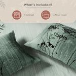 Spaces Neo Floral 100% Cotton Large Bedsheet with 2 Pillow Covers - 108 x 108 Inches, Light Green