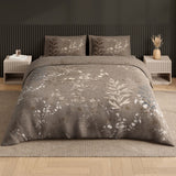 Spaces Neo Floral 100% Cotton Large Bedsheet with 2 Pillow Covers - 108 x 108 Inches, Light Taupe