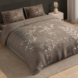 Spaces Neo Floral 100% Cotton Large Bedsheet with 2 Pillow Covers - 108 x 108 Inches, Light Taupe