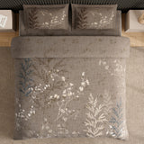 Spaces Neo Floral 100% Cotton Large Bedsheet with 2 Pillow Covers - 108 x 108 Inches, Light Taupe