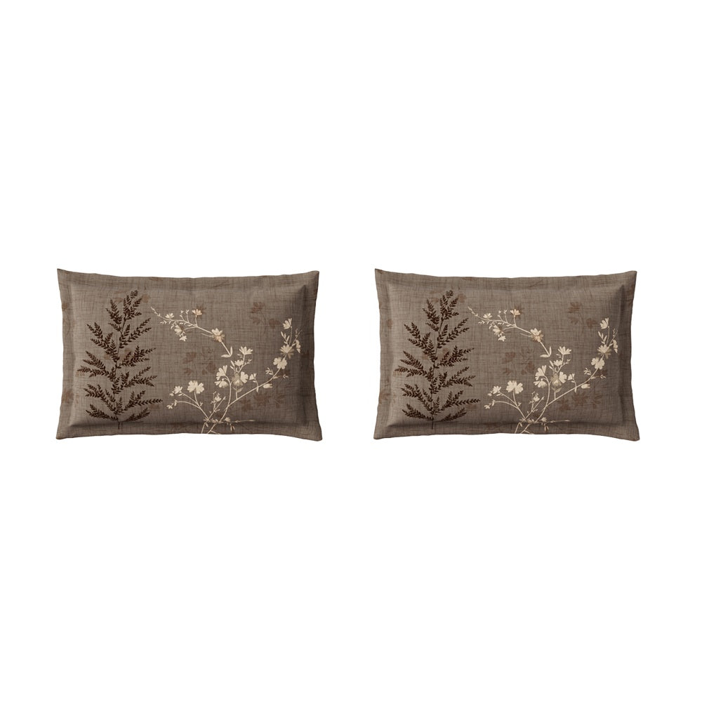 Spaces Neo Floral 100% Cotton Large Bedsheet with 2 Pillow Covers - 108 x 108 Inches, Light Taupe