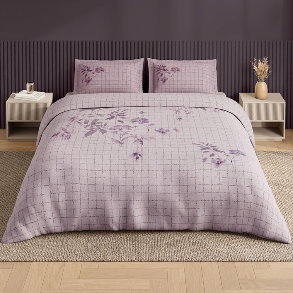 Spaces Neo Floral 100% Cotton Large Bedsheet with 2 Pillow Covers - 108 x 108 Inches, Light Blush