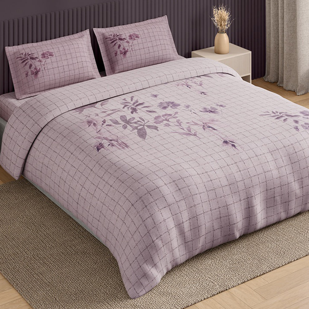 Spaces Neo Floral 100% Cotton Large Bedsheet with 2 Pillow Covers - 108 x 108 Inches, Light Blush