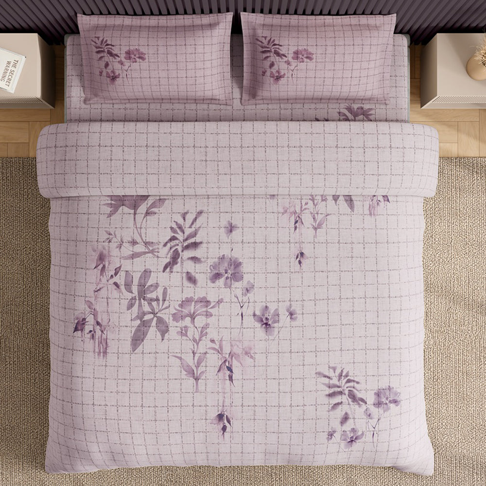 Spaces Neo Floral 100% Cotton Large Bedsheet with 2 Pillow Covers - 108 x 108 Inches, Light Blush