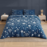 Spaces Neo Floral 100% Cotton Large Bedsheet with 2 Pillow Covers - 108 x 108 Inches, Dark Blue