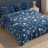 Spaces Neo Floral 100% Cotton Large Bedsheet with 2 Pillow Covers - 108 x 108 Inches, Dark Blue