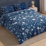 Spaces Neo Floral 100% Cotton Large Bedsheet with 2 Pillow Covers - 108 x 108 Inches, Dark Blue