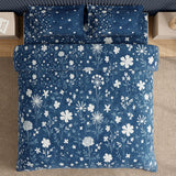Spaces Neo Floral 100% Cotton Large Bedsheet with 2 Pillow Covers - 108 x 108 Inches, Dark Blue