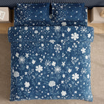 Spaces Neo Floral 100% Cotton Large Bedsheet with 2 Pillow Covers - 108 x 108 Inches, Dark Blue