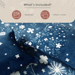 Spaces Neo Floral 100% Cotton Large Bedsheet with 2 Pillow Covers - 108 x 108 Inches, Dark Blue