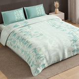 Spaces Neo Floral 100% Cotton Large Bedsheet with 2 Pillow Covers - 108 x 108 Inches, Light Blue