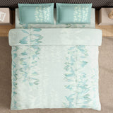 Spaces Neo Floral 100% Cotton Large Bedsheet with 2 Pillow Covers - 108 x 108 Inches, Light Blue