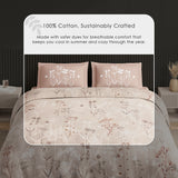 Spaces Neo Floral 100% Cotton Large Bedsheet with 2 Pillow Covers - 108 x 108 Inches, Light Beige