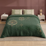 Spaces Neo Ornate 100% Cotton Large Bedsheet with 2 Pillow Covers - 108 x 108 Inches, Dark Green