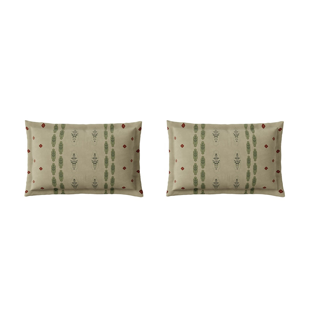 Spaces Neo Ornate 100% Cotton Large Bedsheet with 2 Pillow Covers - 108 x 108 Inches, Dark Green