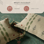 Spaces Neo Ornate 100% Cotton Large Bedsheet with 2 Pillow Covers - 108 x 108 Inches, Dark Green
