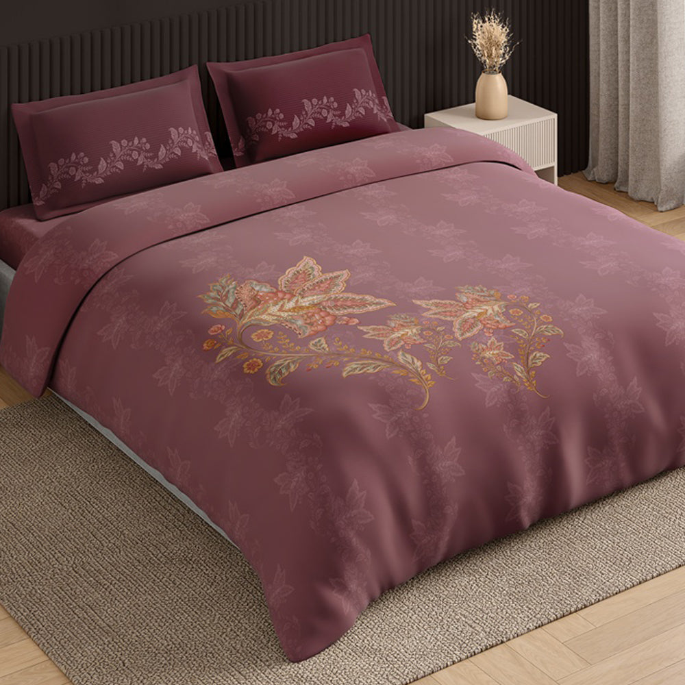 Spaces Neo Ornate 100% Cotton Large Bedsheet with 2 Pillow Covers - 108 x 108 Inches, Blush