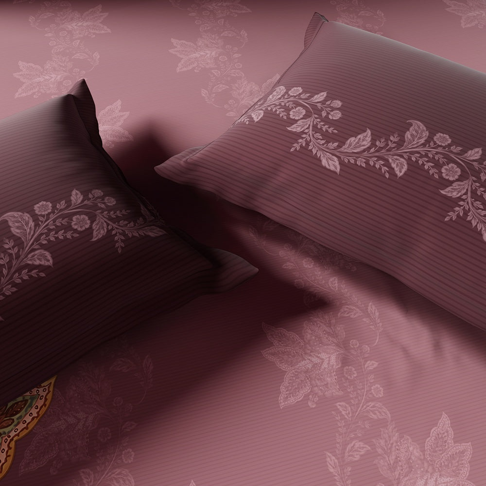 Spaces Neo Ornate 100% Cotton Large Bedsheet with 2 Pillow Covers - 108 x 108 Inches, Blush