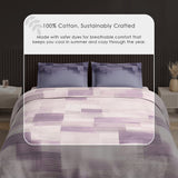 Spaces Neo Geometric 100% Cotton Large Bedsheet with 2 Pillow Covers - 108 x 108 Inches, Light Violet