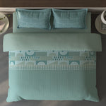 Spaces Fiora 100% Cotton Geometric Double Bedsheet with 2 Pillow Covers - 90 x 108 Inches, Light Green