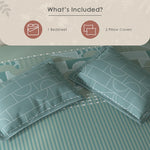 Spaces Fiora 100% Cotton Geometric Double Bedsheet with 2 Pillow Covers - 90 x 108 Inches, Light Green