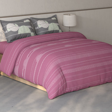Spaces Fiora 100% Cotton Geometric Double Bedsheet with 2 Pillow Covers - 90 x 108 Inches, Dark Blush