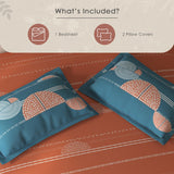 Spaces Fiora 100% Cotton Geometric Double Bedsheet with 2 Pillow Covers - 90 x 108 Inches, Rust