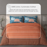 Spaces Fiora 100% Cotton Geometric Double Bedsheet with 2 Pillow Covers - 90 x 108 Inches, Rust