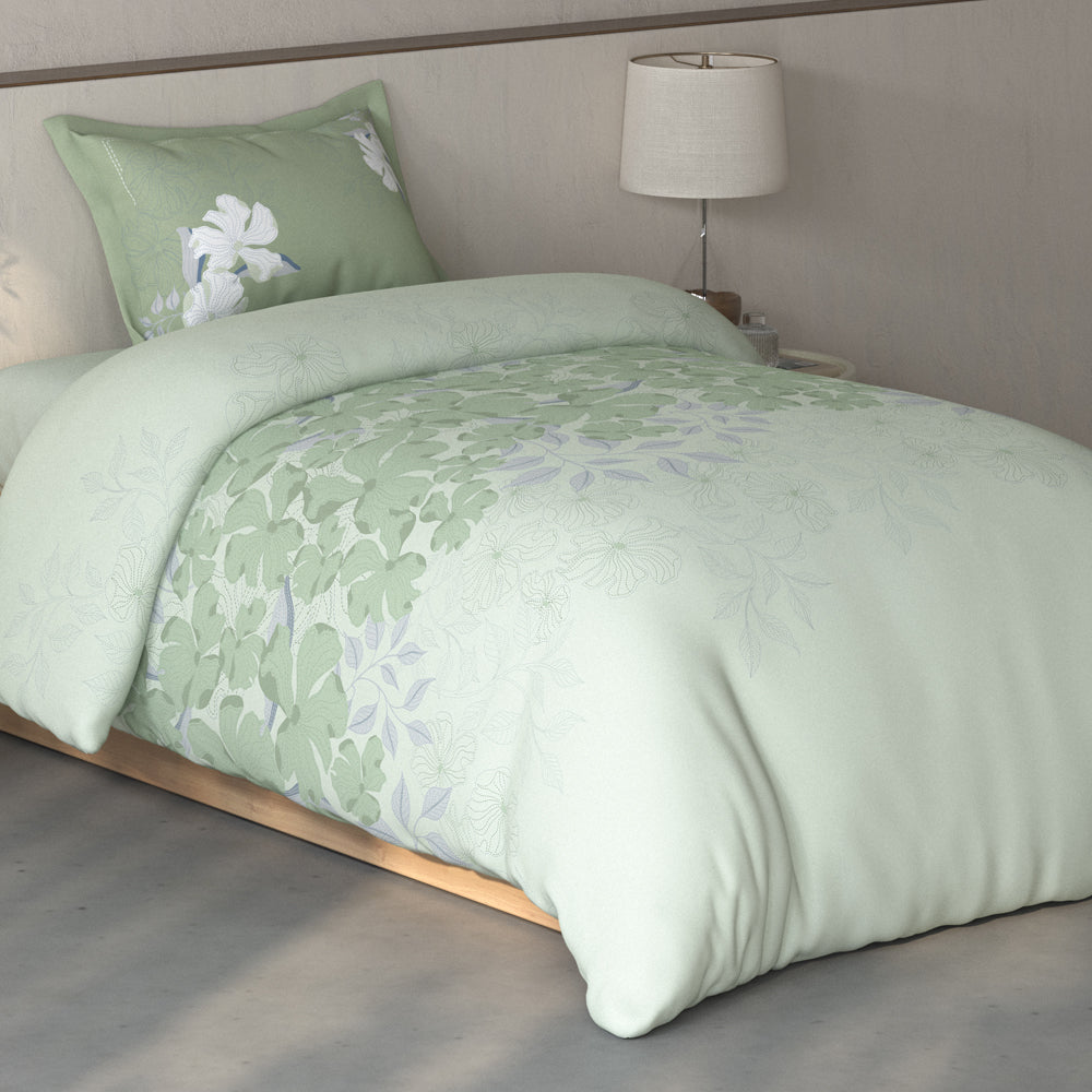 Spaces Fiora Floral 100% Cotton Single Bedsheet with 1 Pillow Covers - 59 x 89 Inches, Light Aqua